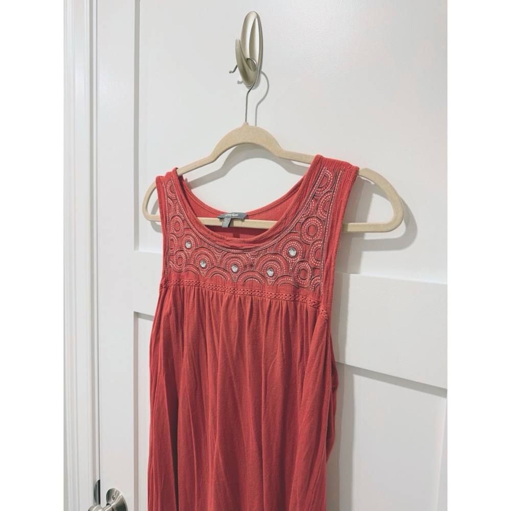Neiman Marcus Embroidered Rhinestone Tank Top In Coral - Picture 3 of 9